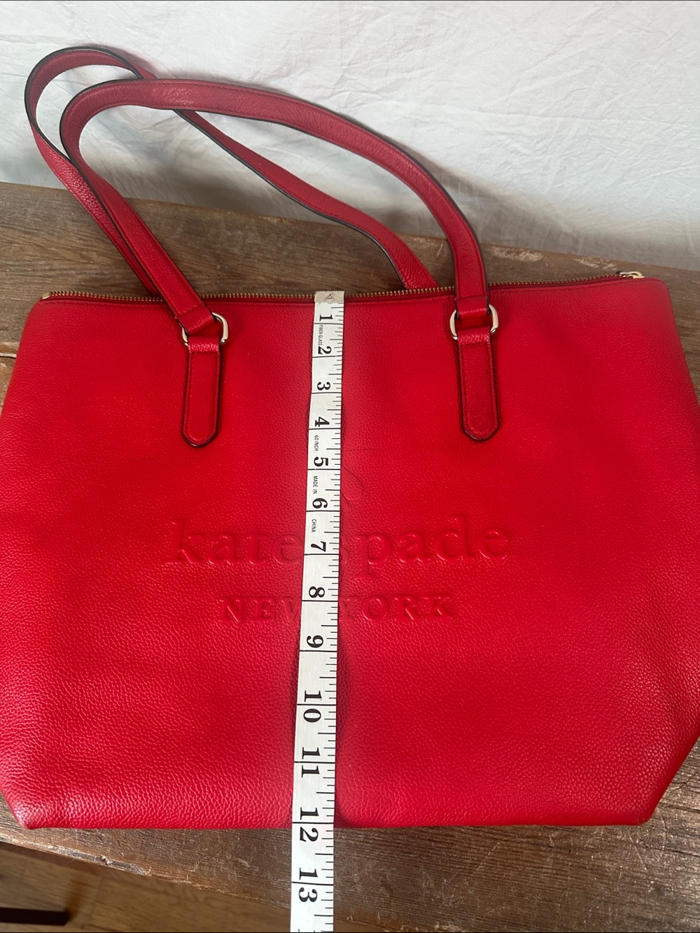 kate spade Red Embossed Pebbled Leather Tote - Picture 11 of 11
